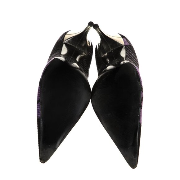 Versace Purple & Black Plaid Tweed Pumps. Size 8.5 (38.5) - Picture 2 of 5
